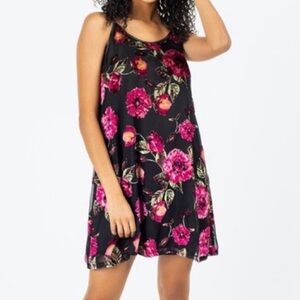 Francesca’s Black Velvet Floral Swing Dress, Size Small